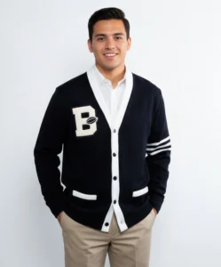 5 BUTTON VARSITY CARDIGAN STRIPED SWEATER