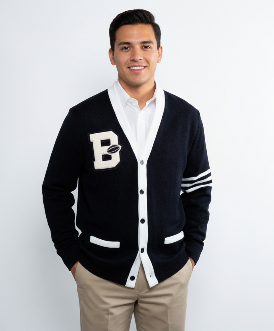 5 BUTTON VARSITY CARDIGAN STRIPED SWEATER