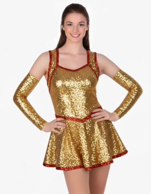 Dress made with metallic sequins and sequins trim.
