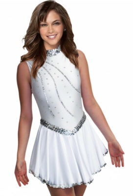 Majorette dress made with lycra, sequins trim and rhinestones.