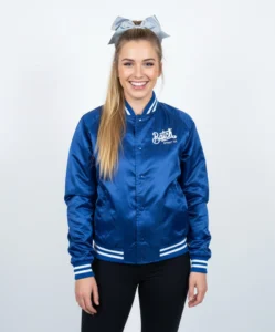 SATIN BASEBALL JACKET/STRIPED TRIM