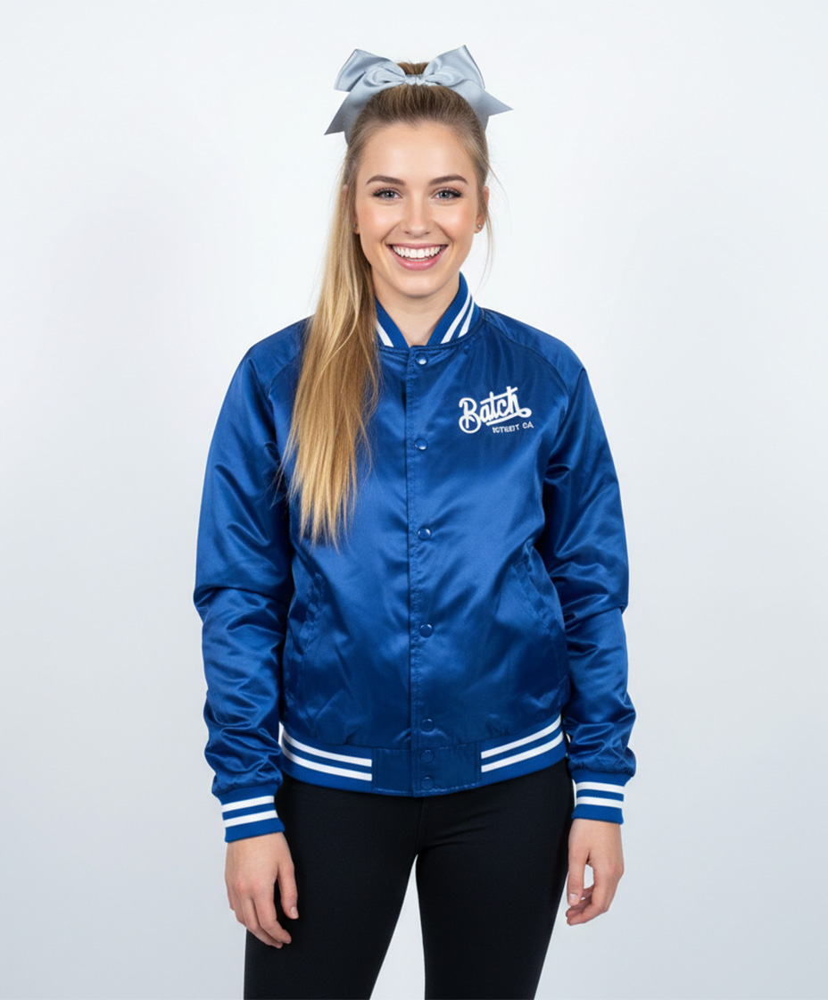 SATIN BASEBALL JACKET/STRIPED TRIM