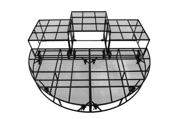 black portable round stage with stage boxes