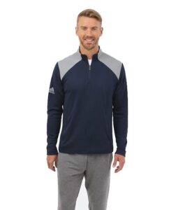 ADIDAS - TEXTURED MIXED MEDIA QUARTER-ZIP PULLOVER